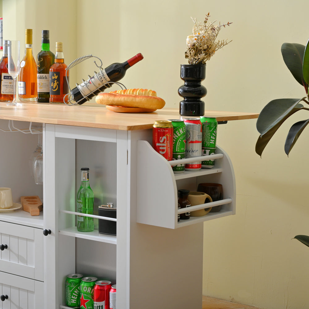 Mobile Kitchen Island Storage Trolley Cart on Wheels with Dropleaf Top, Towel/Spice Rack,2 Drawers, 2-Door Cabinet, White