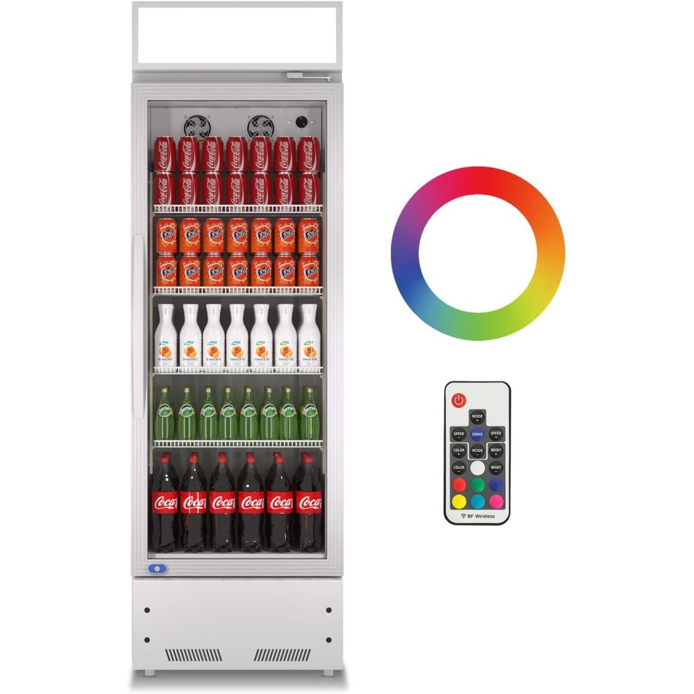 Commercial Display Beverage Refrigerator Glass Door Merchandiser Fridge, Beverage Cooler with LED Lighting, 10.9 Cubic Ft., ETL Approved, Silver