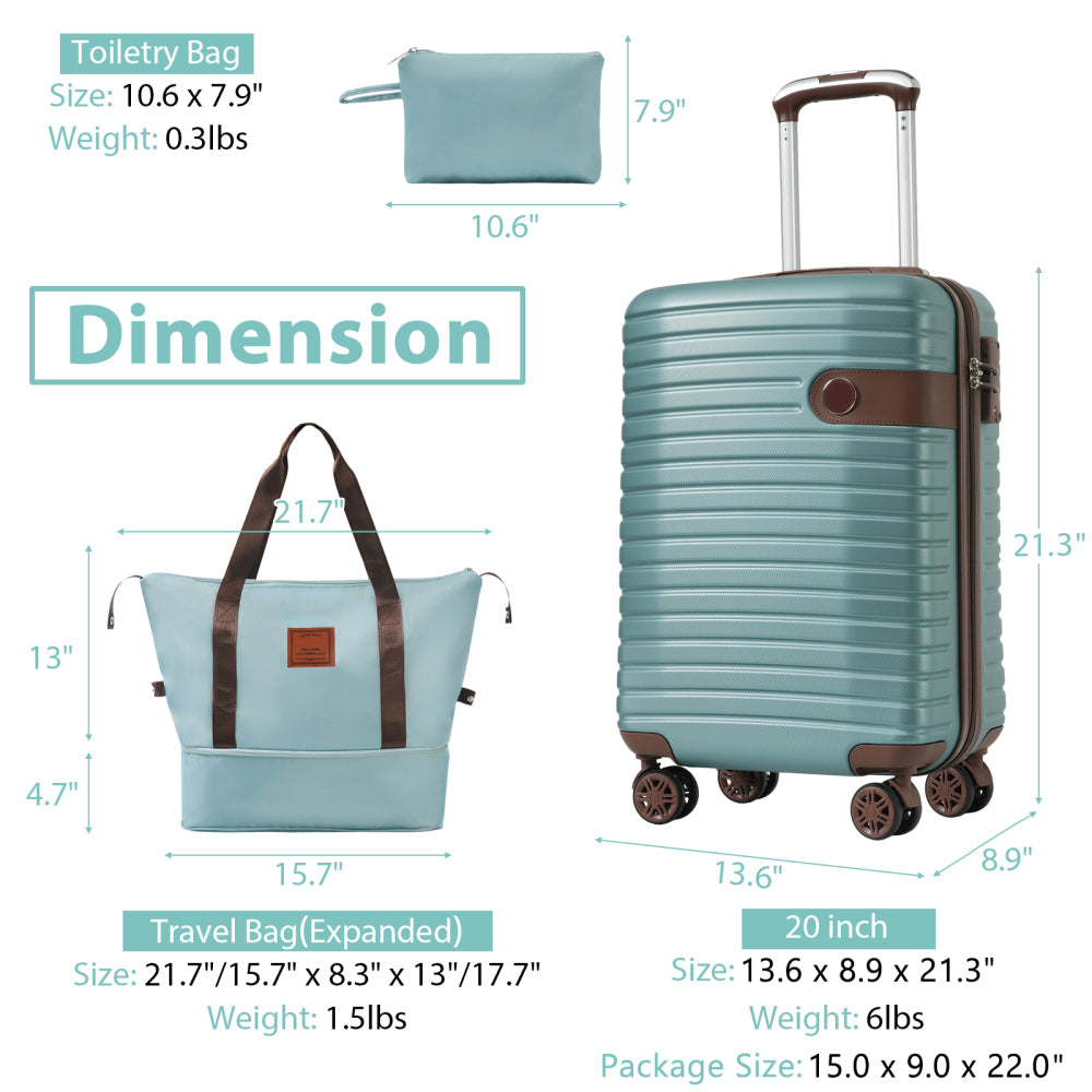 Luggage Sets 3 Piece Carry on Luggage 22x14x9 Airline Approved, Lightweight Hardshell ABS Suitcases with Wheels, 20 inch, Blue