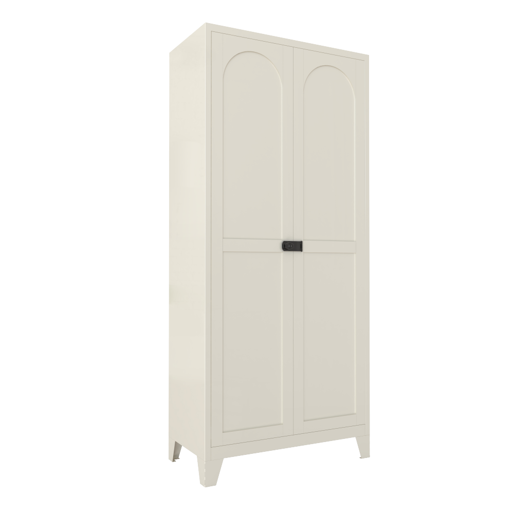 71'' 2 Shapely Doors Cabinet, Metal Storage Cabinet with Doors and Adjustable Shelves, for Bedroom, Living Room, Kitchen(White)
