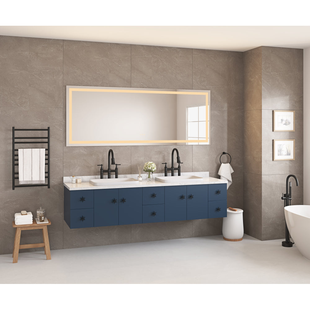 84 x 48 Inch LED Bathroom Mirror with Front and Backlight, Wall Mounted Vanity Mirror, Anti-Fog, Memory, 3 Colors, Stepless Dimmable