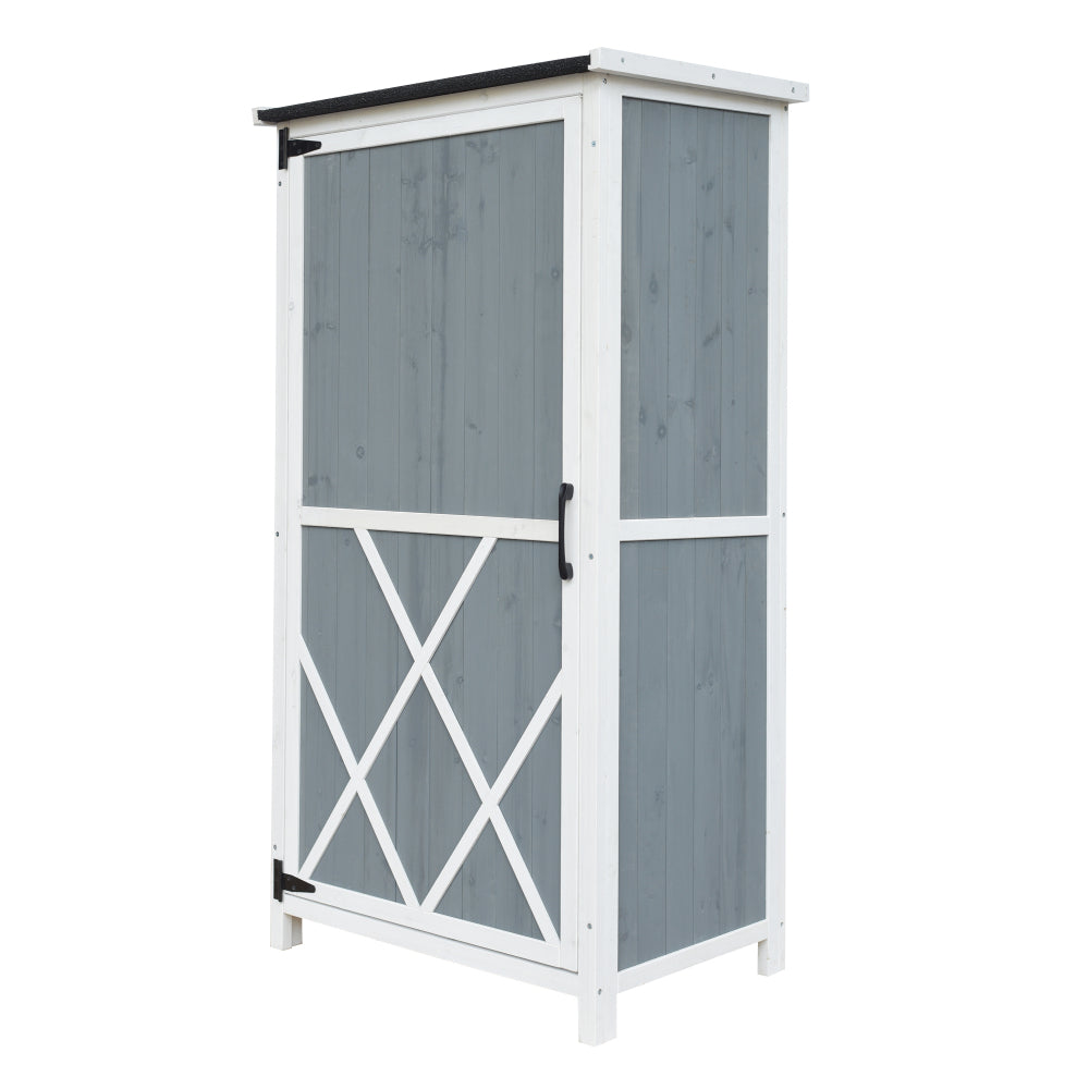 54" Two-Tone Storage Shed - Gray & White Design with Sloped Roof & 5 Customizable Compartments