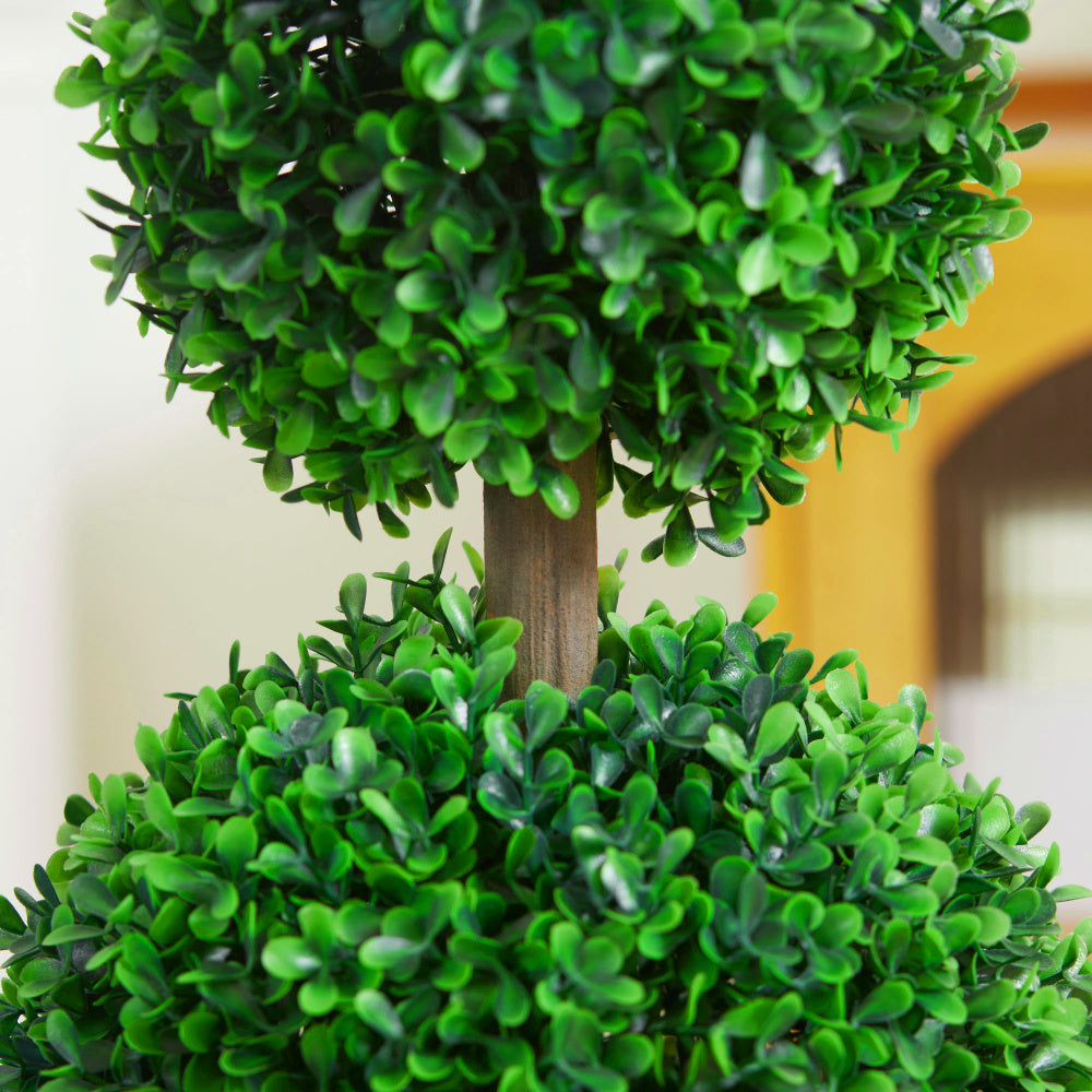 HOMCOM Artificial Plant for Home Decor Indoor & Outdoor Fake Plants Artificial Tree in Pot, 2 Ball Boxwood Topiary Tree for Home Office, Living Room Decor, Green