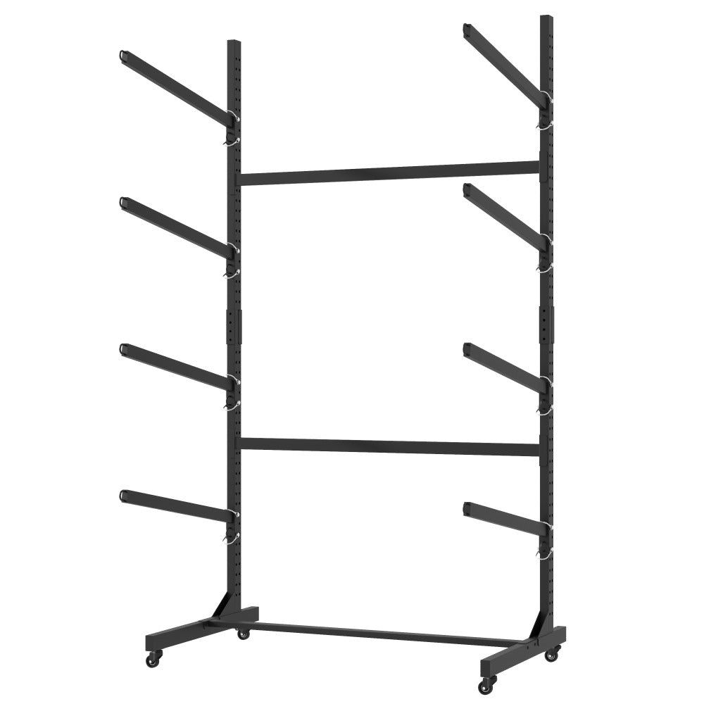 80''H Freestanding Kayak Storage Rack – Holds 4 Kayaks, Heavy-Duty Adjustable Stand with Lockable Wheels for Kayak, Canoe, SUP & Surfboard, 45.87"W*28.94"D*80"H