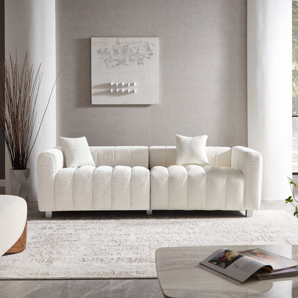 87.4'' Premium Velvet Sofa 3-Seater Loveseat, Modern Bubble Upholstered Couch with Metal Base Legs and 2 Pillows for Living Room, Bedroom.