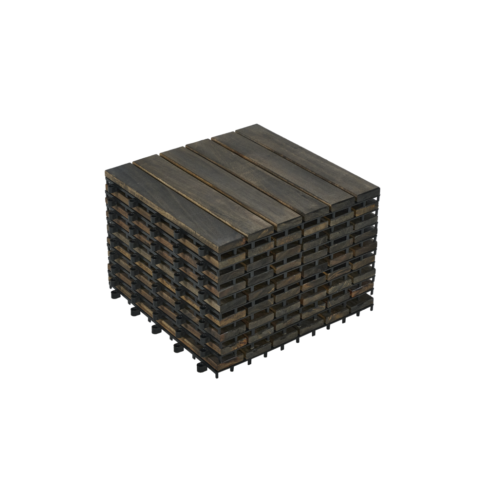 Acacia Wood Interlocking Deck Tiles Checker Pattern, 30 PCS 12" x 12" Dark Brown Square Acacia Hardwood Outdoor Flooring for Patio, Bancony, Pool Side,...