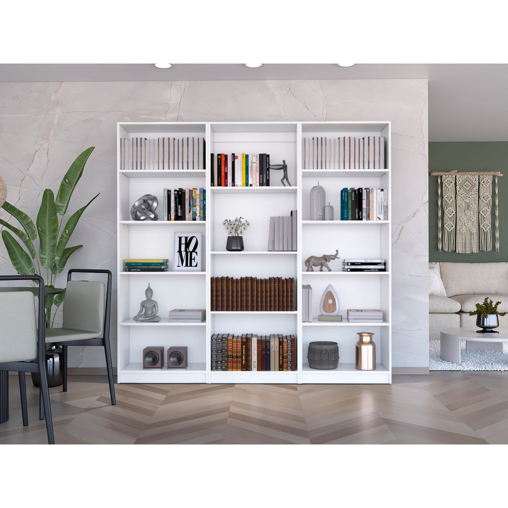 Dupree 3 Piece Home Bookcase set, 67" Wide with 14 Shelves , Living Room Set Set White
