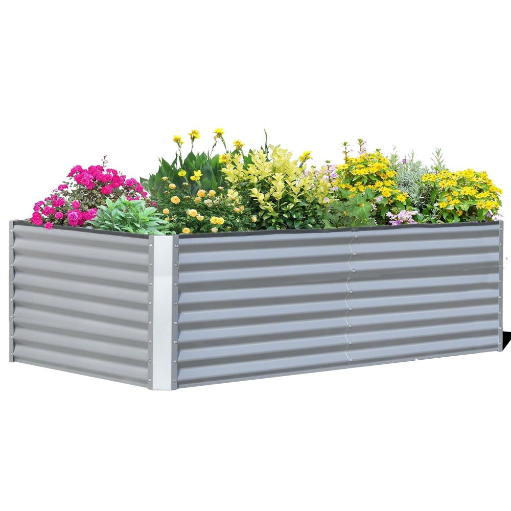 8x4x1 ft Galvanized Raised Garden Bed, Outdoor Planter Garden Boxes Large Metal Planter Box for Gardening Vegetables Fruits Flowers, Gray