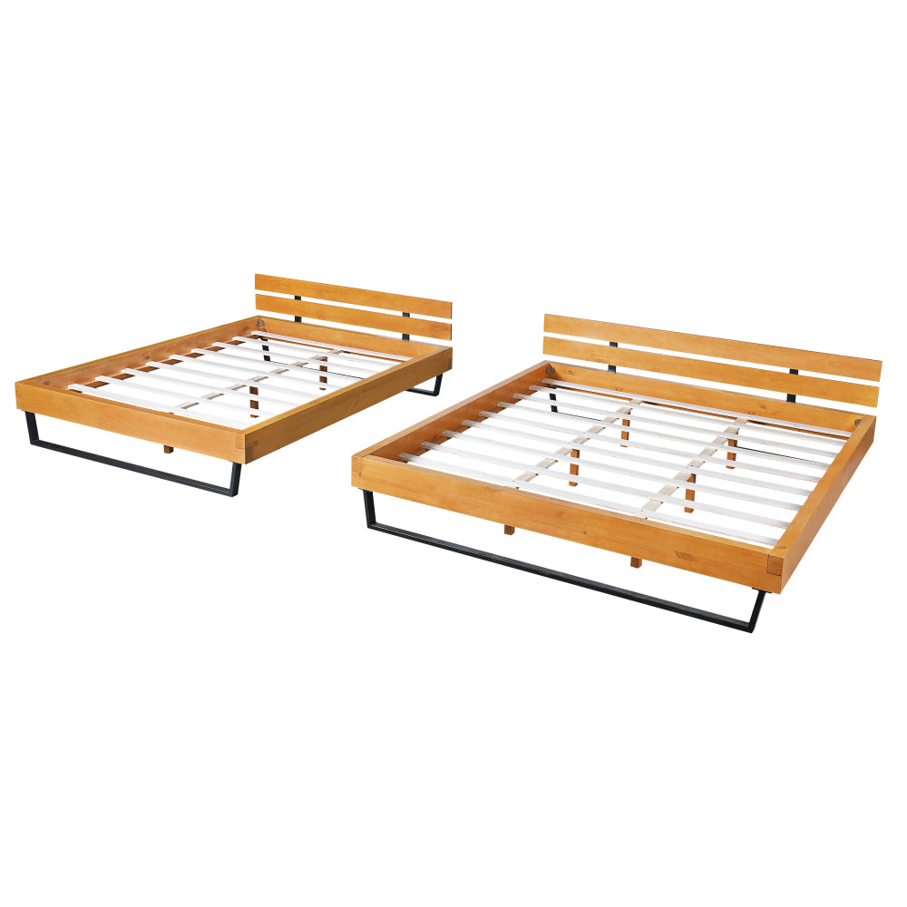 PINE WOOD BED FRAME KING SIZE,NATURAL & BLACK COLOR