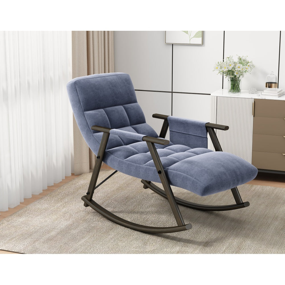 Casual folding rocking chair upholstered, lounge rocking chair adjustable high back and foot rest,side pockets placed in living room bedroom balcony