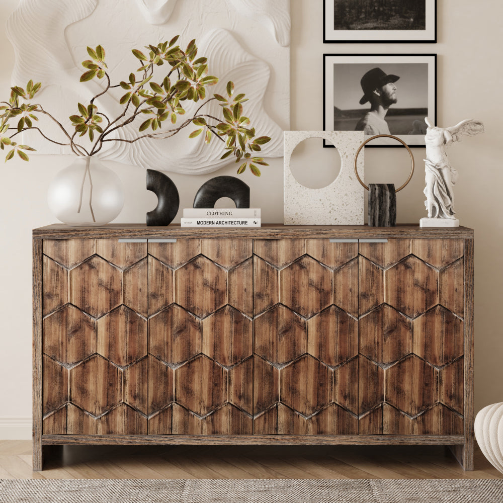 Accent Cabinet Farmhouse Style 3 Door Wooden Cabinet Sideboard Buffet Server Cabinet Storage Cabinet, for Living Room, Entryway, Hallway, Office, Kitchen and Dining Room, Natural Wood Wash