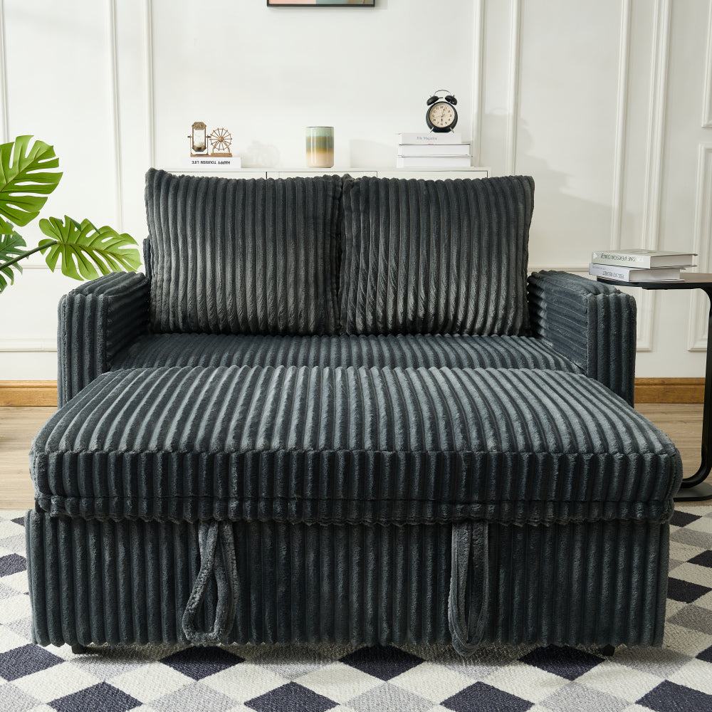 Sleeper Sofa Couch w/Pull Out Bed, Modern Corduroy Convertible Sleeper Sofa Bed, Small Love seat Sofa Bed w/Pillows & Side Pockets for Small Space, Living Room, Apartment,Black