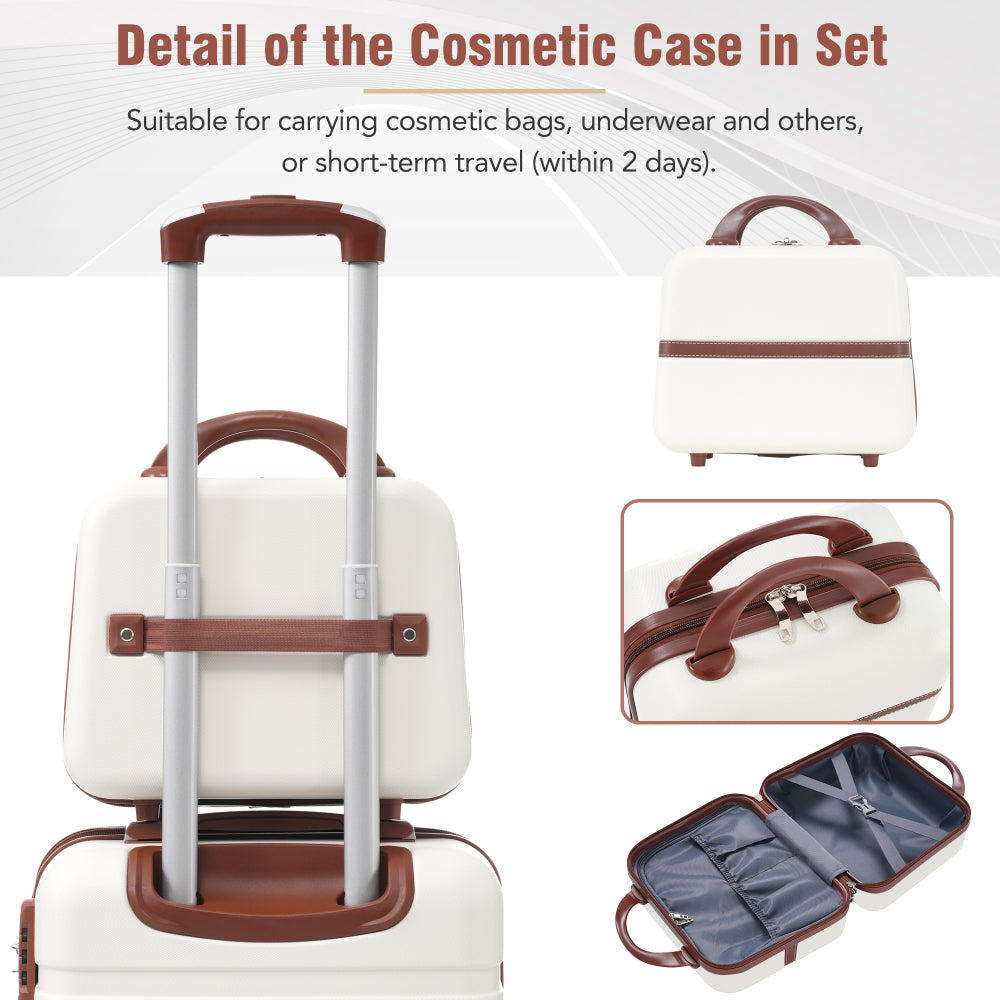 Hardshell Luggage Sets 3 Pieces 20"+24" Luggages and Cosmetic Case Spinner Suitcase with TSA Lock Lightweight,White