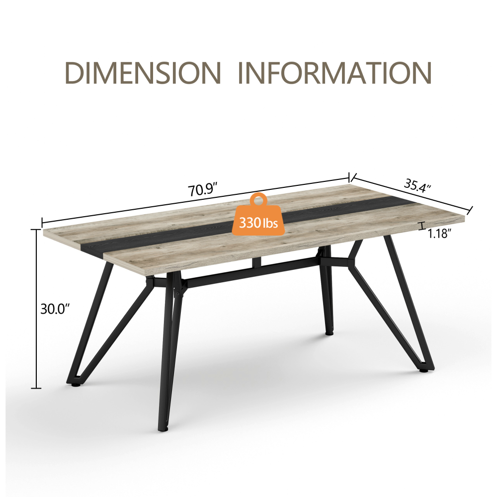 70.9"Rectangular Large Dining Table, Waterproof Large Desk for 8 People, Deluxe Family Dining Table with Adjustable Legs for Kitchen,Living Room,Office, Gray,70.9''W x 35.4''D x 30.0''H