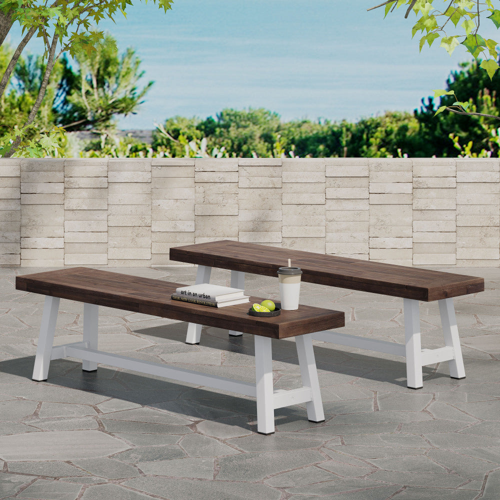 Outdoor Carlisle Benches, Sandblasted Brown + Rustic Metal (Set of 2)