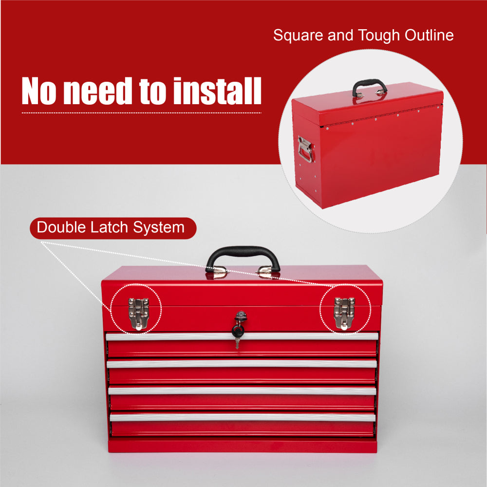 Heavy Duty Metal Tool Box, 21-inch, Portable Metal Tool Box with 4 Drawers, Small Tool Chest with EVA Liners, Ball Bearing Slide Drawers Locking & Powder Coated Finish, Multi-Function Tool Organizer
