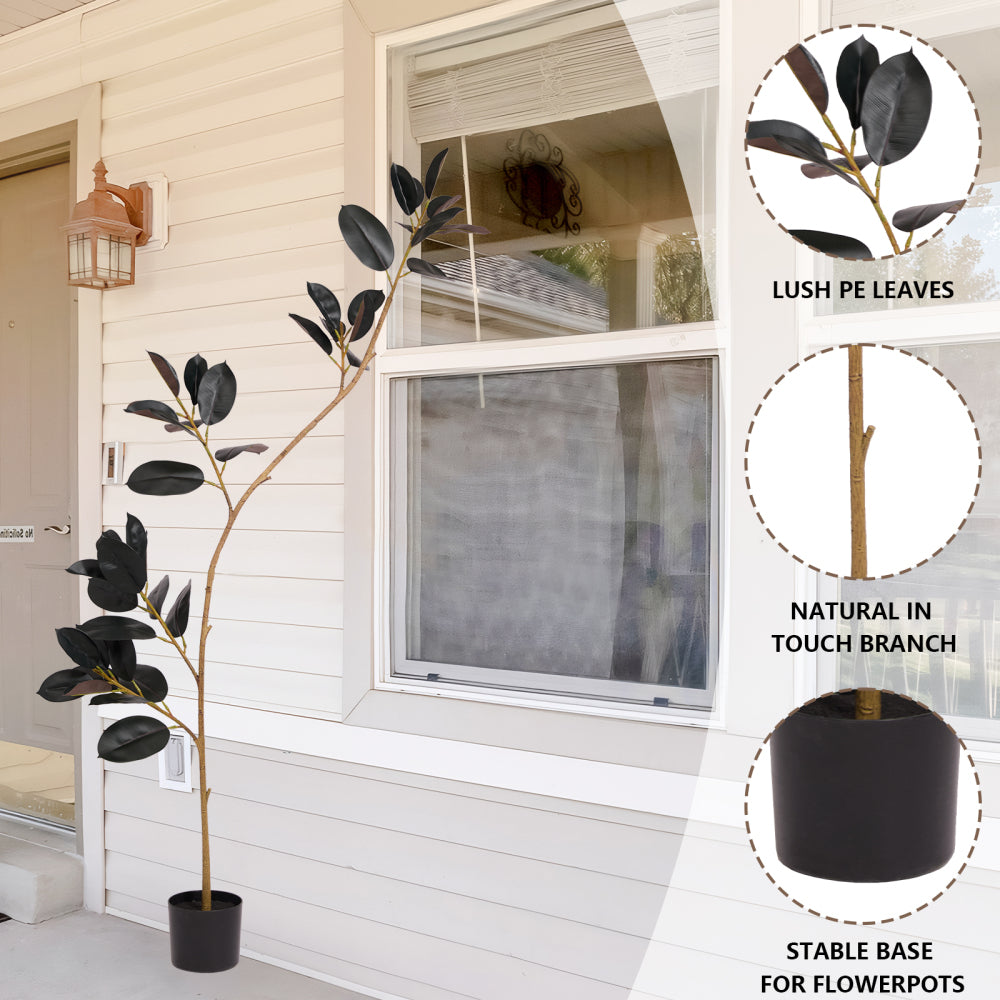 Artificial Rubber Tree, 210cm Tall Faux Indoor Floor Plant with Real Touch Leaves, Decorative Tropical Greenery for Home or Office, 1pc/set