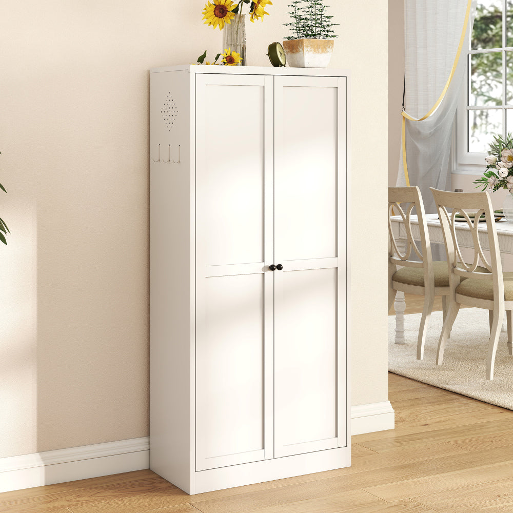 Metal Kitchen Pantry Cabinet - 72" Tall Storage with Adjustable Shelves (White), Heavy Duty Stainless Steel Frame, Freestanding Cabinet for Kitchen/Pantry/Bathroom