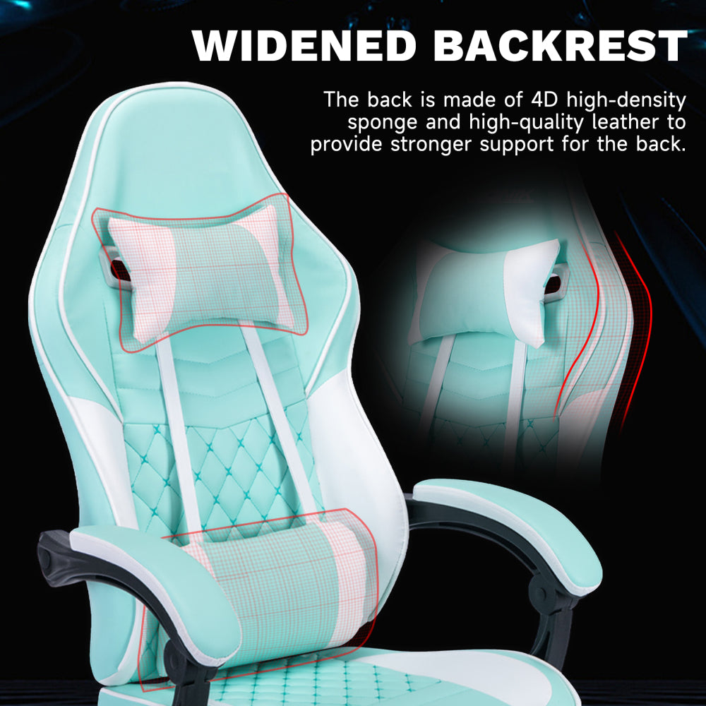 Ergonomic Video Gamer Chairs,Computer Gaming Chairs with Massage Lumbar Support and footrest,Racing Style Computer Chair Adjustable Headrest for Adults,GREEN