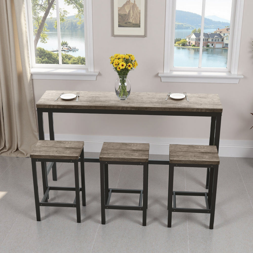 Long Dining Table Set with 3 Stools, Easy Assembly, Natural (Same SKU:W75753848)