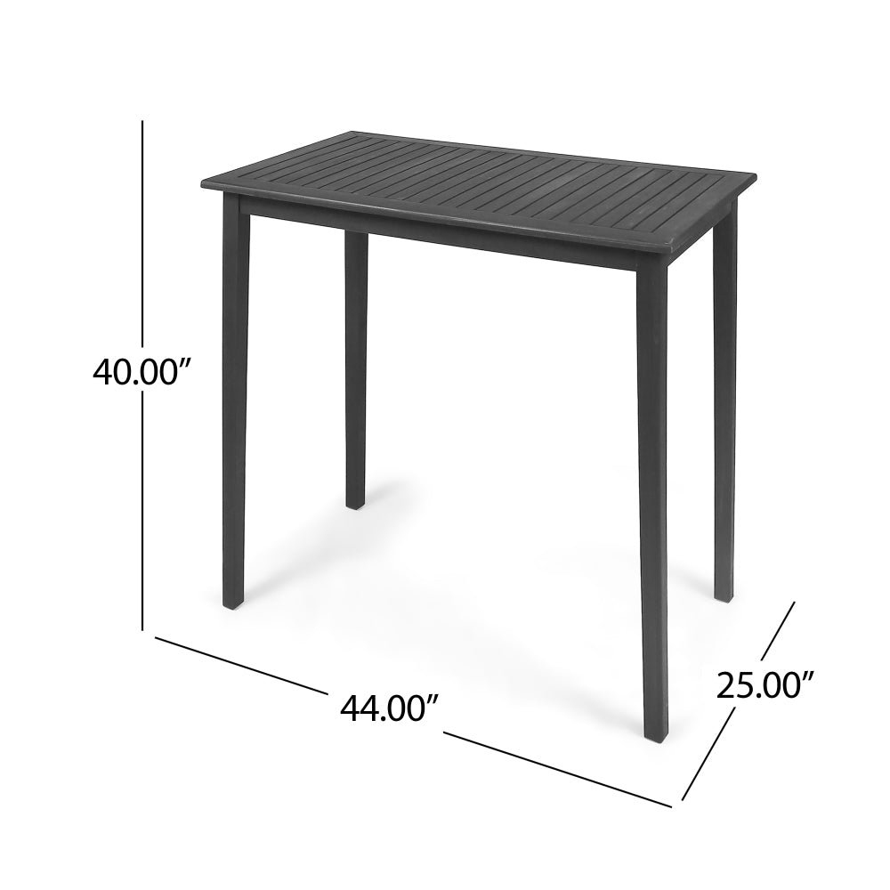 Outdoor Minimalist Acacia Wood Rectangle Bar Table - Dark Gray