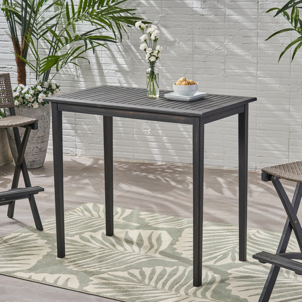 Outdoor Minimalist Acacia Wood Rectangle Bar Table - Dark Gray