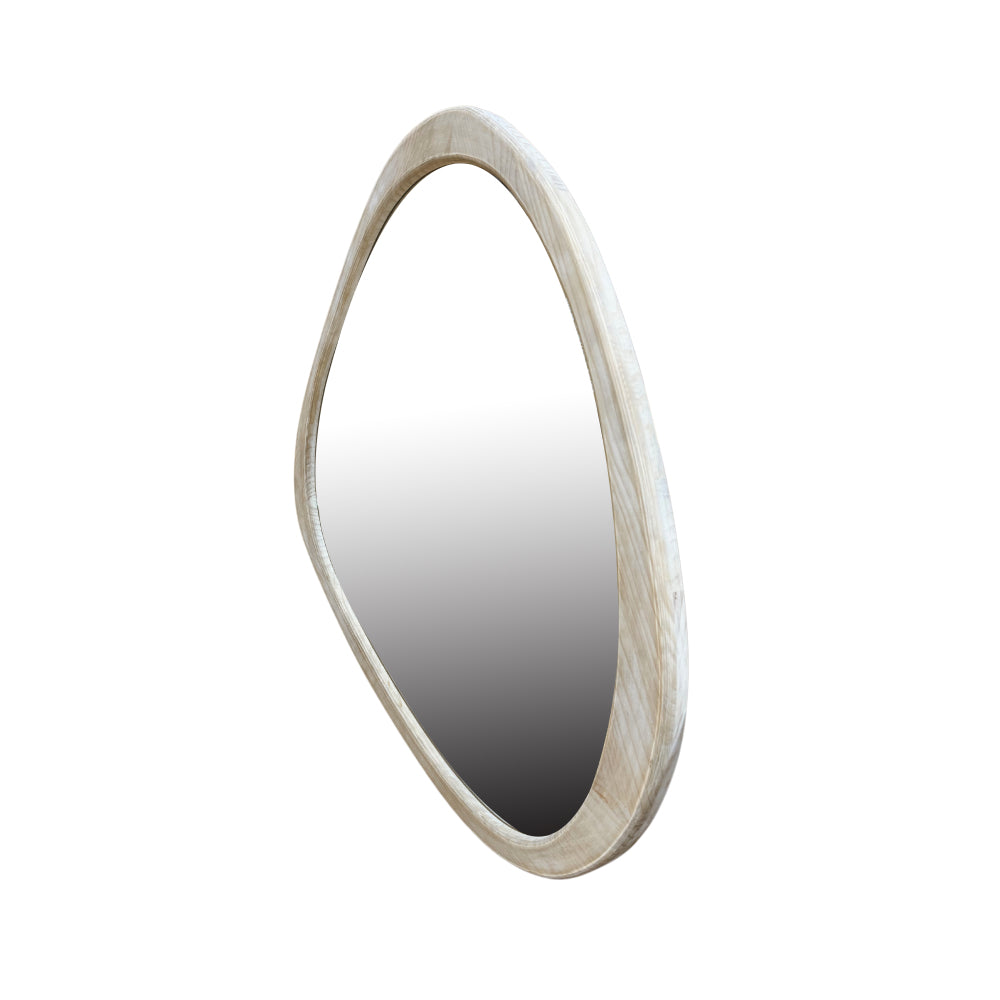 Solid Wood Mirror 45 Inch Asymmetrical Wall Mirror Wooden Framed Mirror Large Sized Dressing Mirror, for Living Room, Bedroom, Bathroom, Hallway or Entry Way, Natural Wood Washed