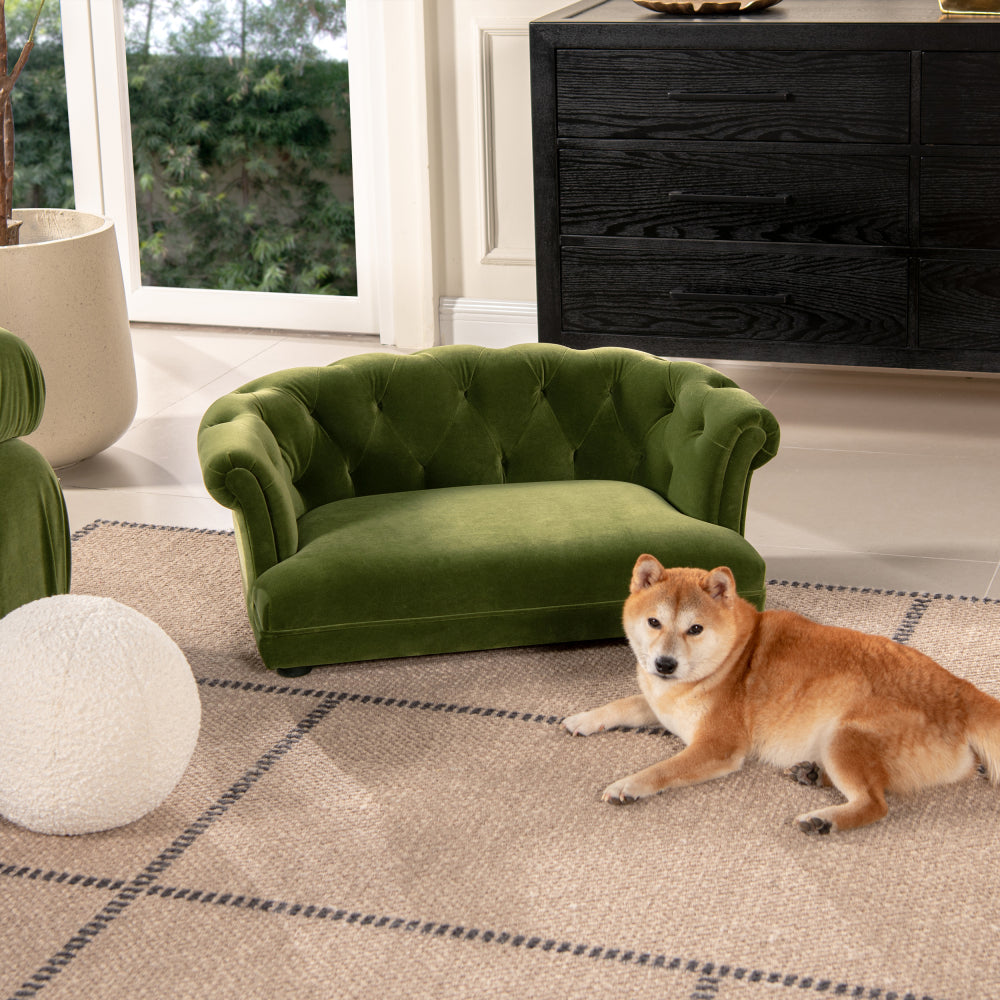 Kiki 36.5" Chesterfield Dog Sofa Bed, Medium, Uptown Gray Stain Resistant High Performance Polyester