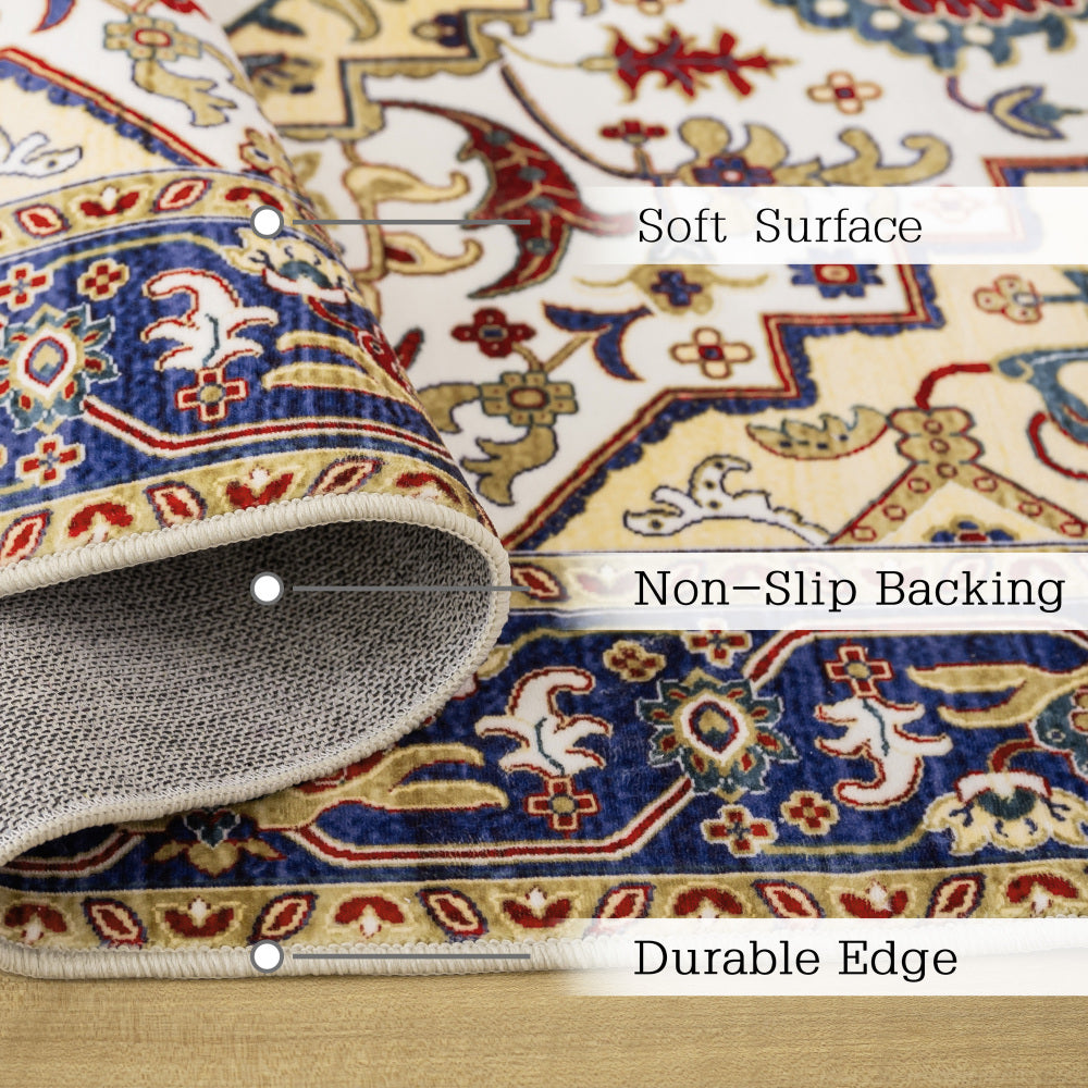 Area Rug 5x7 Vintage Bohemia Large Persian Non-slip Washable Rug For Living Room Kitchen Bedroom Living Room Flower Design Blue/Gold