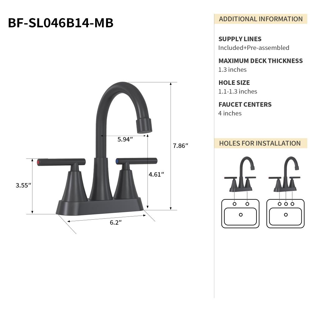 Bothwa Home 7.86" CUPC Certified 2-handle Bathroom Sink Faucet (Matt Black)