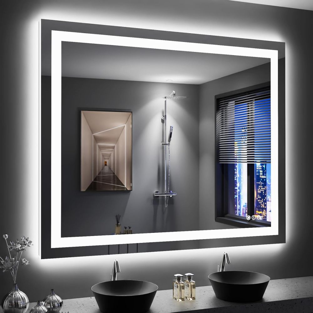 32x24 Inch IP54 Waterproof Bathroom Vanity Mirror - Anti-Fog LED, Front/Backlit, Touch Control, High Lumen LED with CRI 95 Mirror, Infinitely Dimmable, Adjustable 3000K/4500K/6000K Color Temperatures