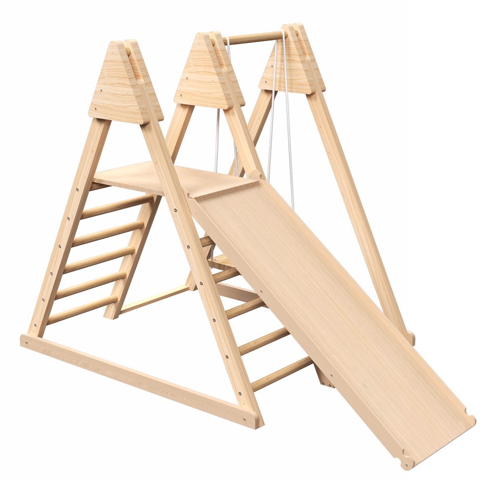 4-in-1 Juniper Indoor Play Gym - Jungle Gym Playset with Baby Swing, Slide, Ladder, and Climbing Wall - Foldable Wooden Playset - Indoor Jungle Gym for Kids