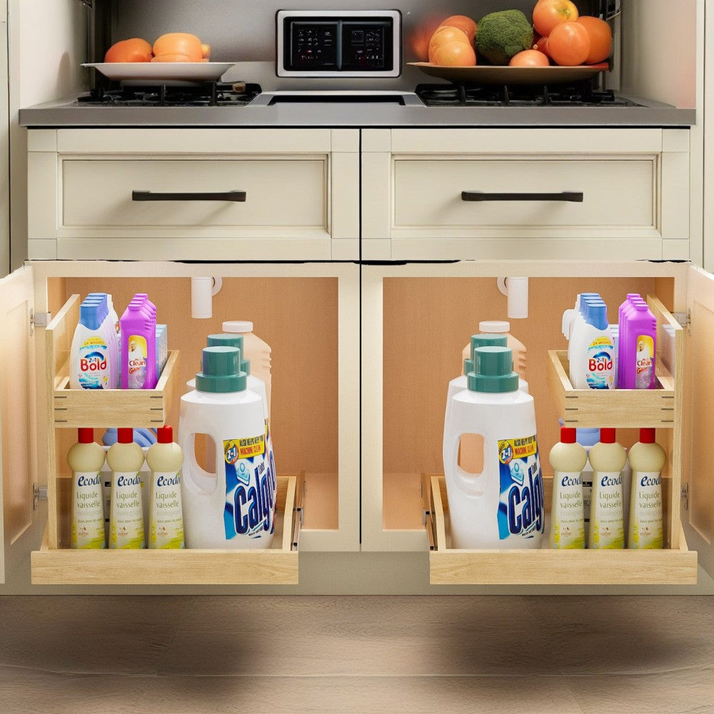 Under Sink Organizers and Storage 22½" W x 21" D, 2 Tier Pull Out Cabinet Organizer with Hard Close, Adjustable Pull Out Cabinet organizer with U Bracket for Bathroom Kitchen(Left)