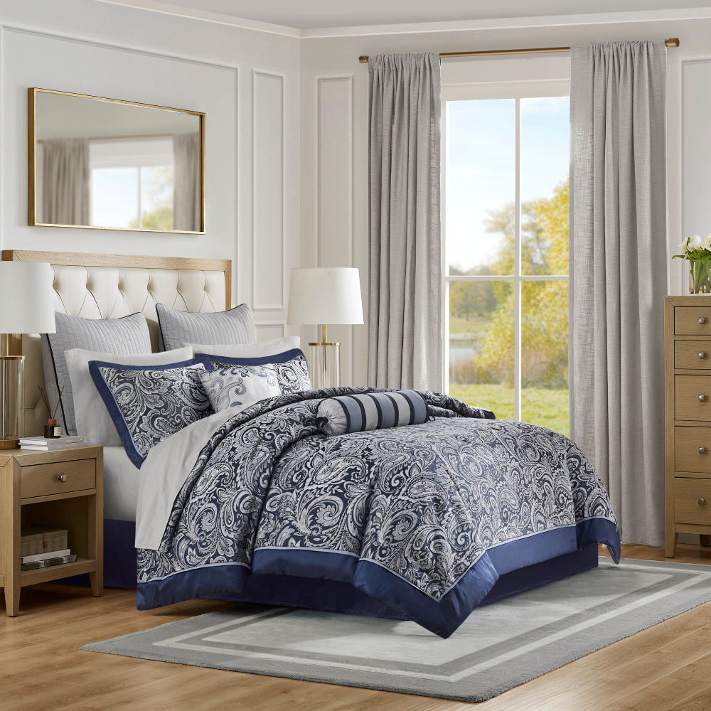 12 Piece Comforter Set with Cotton Bed Sheets Teal Cal King