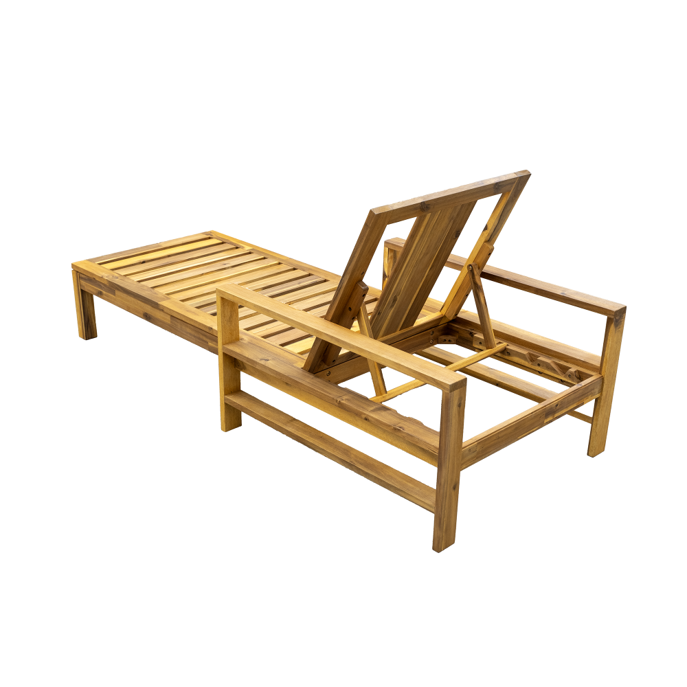 U_Style Acacia Wood Adjustable Backrest Outdoor Lounge Chair, Suitable for Gardens, Terraces, and Poolside Areas
