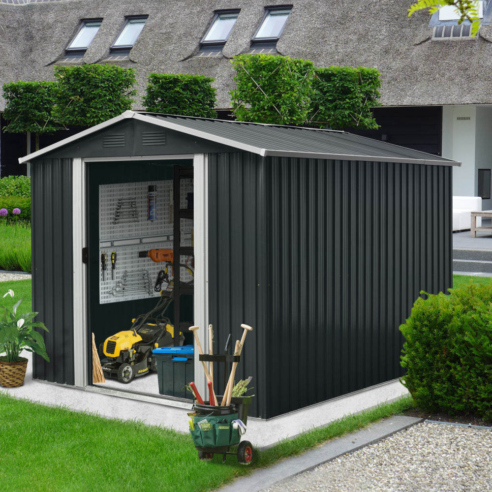 8ft x 10ft Outdoor Metal Storage Shed with Metal Foundation,Coffee