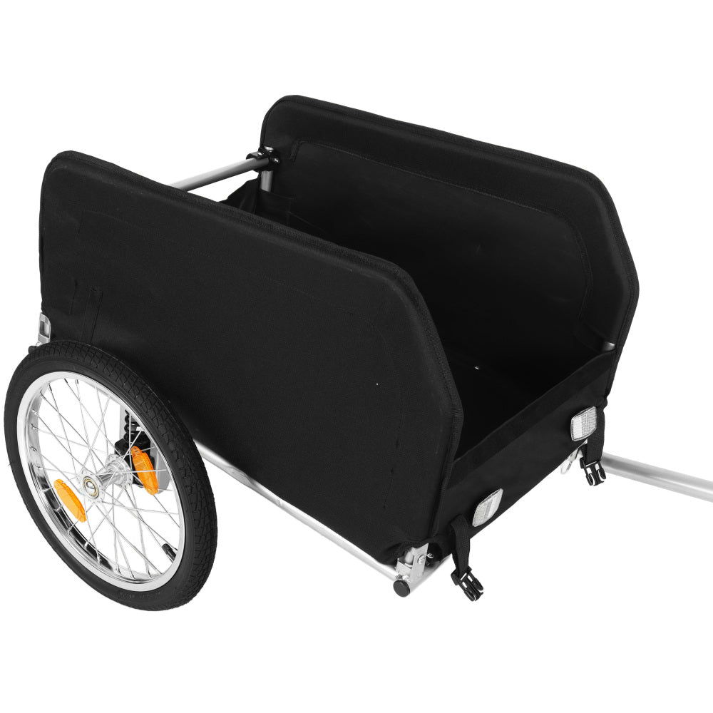 Heavy-Duty Bike Cargo Trailer with Removable Waterproof Cover – 88 lbs Capacity, 16" All-Terrain Wheels & Foldable Design for Camping, Groceries, gray black