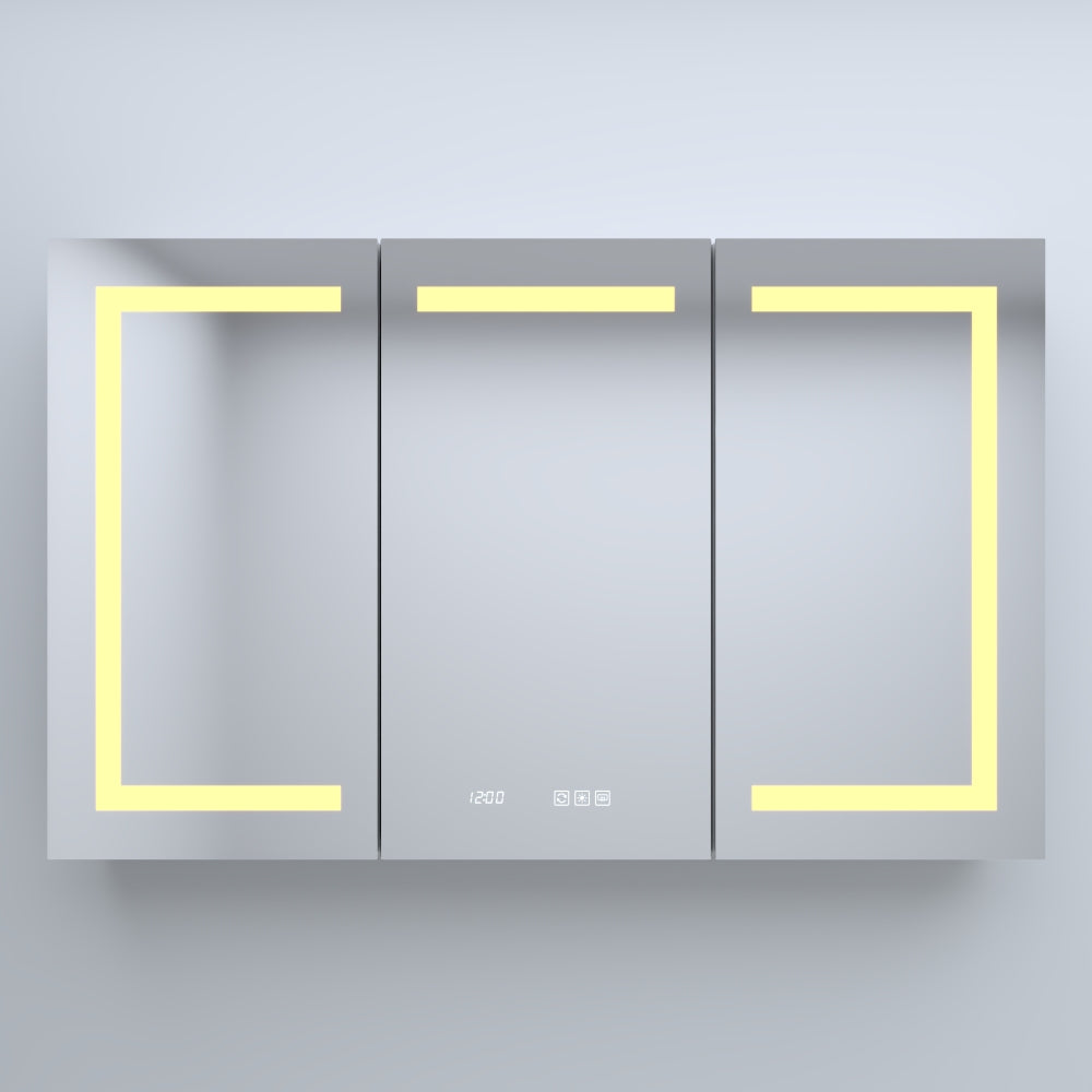 48 in. W x 30 in. H Rectangular Silver Aluminum Recessed/Surface Mount Medicine Cabinet with Mirror LED and Clock