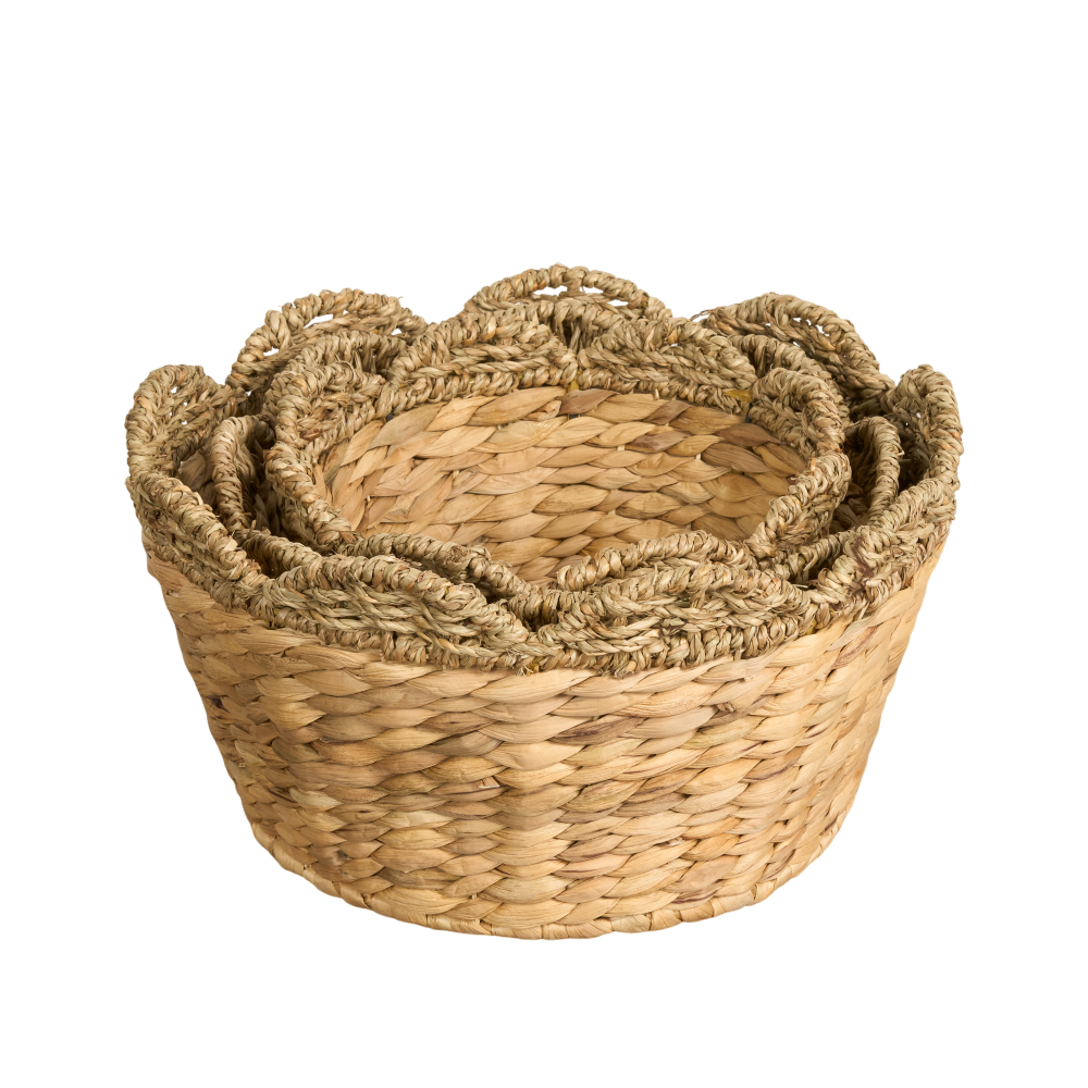 Water Hyacinth Woven Round Multi Use Kitchen and Bathroom 14" / 12" / 10" Basket Natural Brown