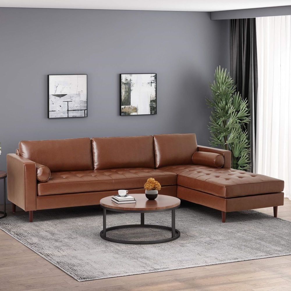 Modern Minimalist 70.75" L-Shape Couch with Chaise, 4-Seater Modular Sectional Sofa, Convertible Upholstered Couches for Living Room Bedroom(Dark Brown, PU)