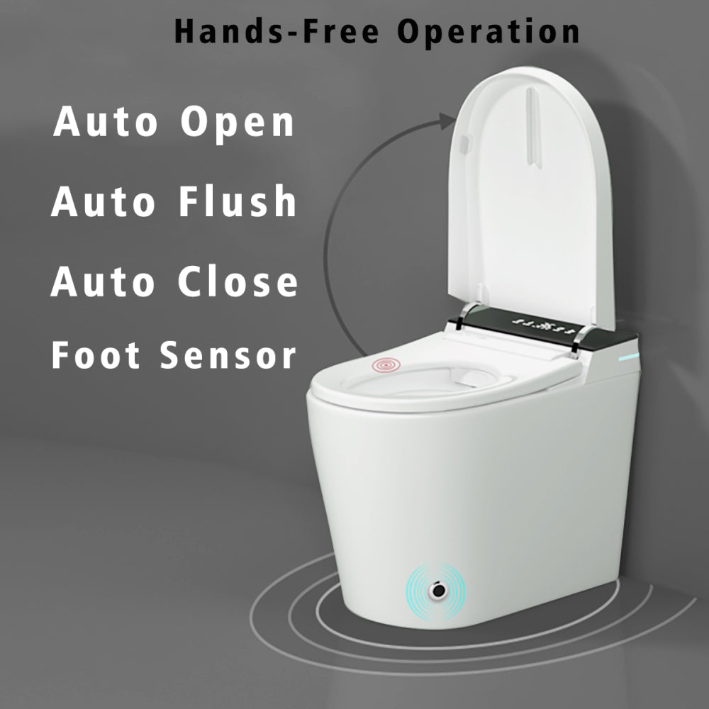 Compact Smart Toilet with Bidet Seat Built-in, Modern Tankless Design with 23.25" Depth, Auto Open Auto Flush, Heated Seat, Instant Warm Air Dryer for Small Bathrooms, White with Black Panel