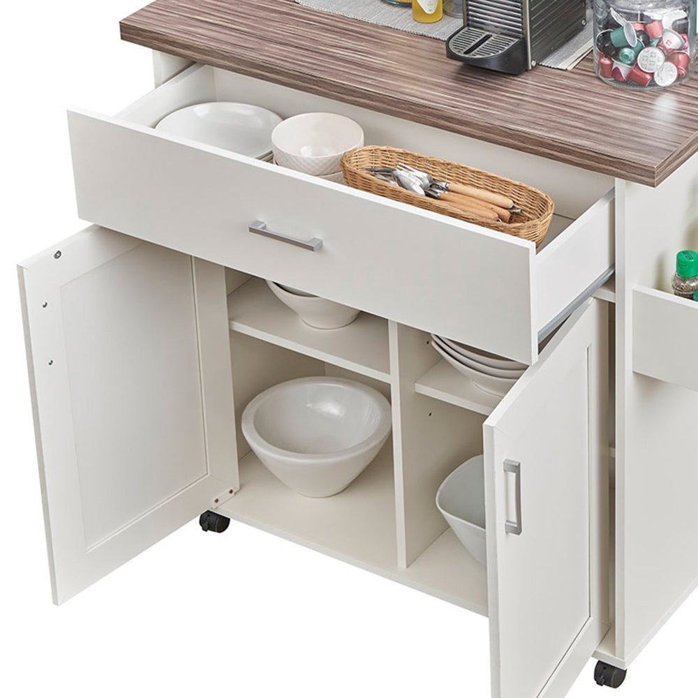 Techni Home Deluxe Mobile Kitchen Island Cart with Water Resistant Top, Storage Cabinets with Adjustable Shelves, and Towel & Spice Rack