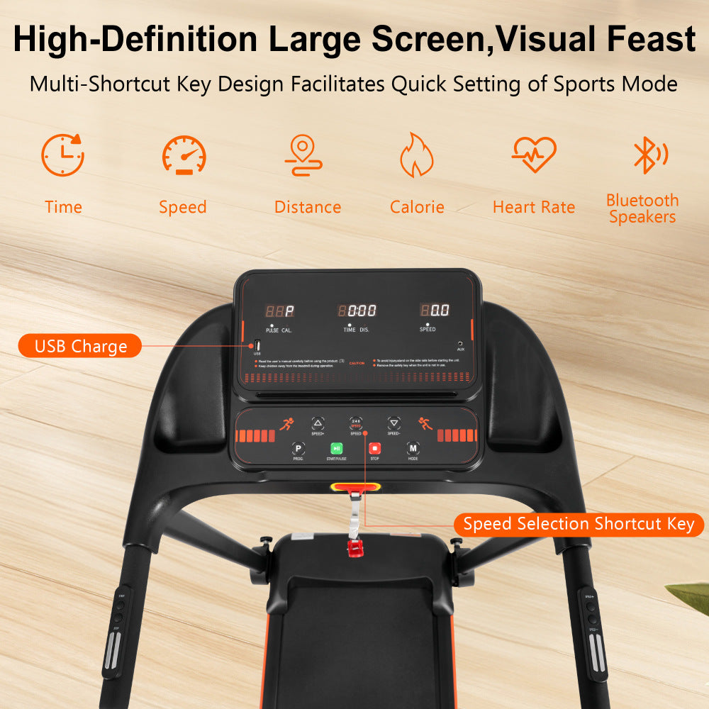 Treadmills for Home, 2.5HP Quiet Folding Treadmill with Heart Rate Sensor, 300lbs Weight Capacity, 7.5MPH, Incline Treadmill With USB Charge Station For Android & Bluetooth Speaker, 6 Shock-Absorbing