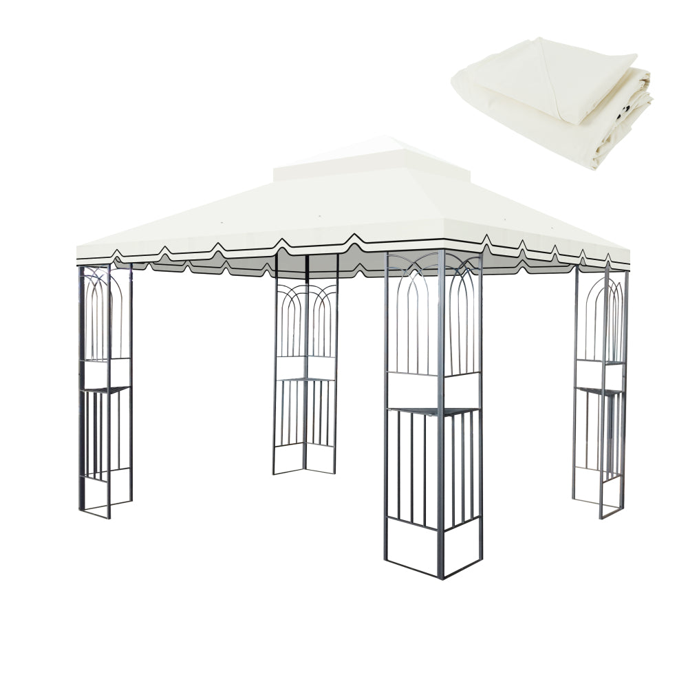 10x10 Ft Outdoor Patio Gazebo Replacement Canopy,Double Tiered Gazebo Tent Roof Top Cover Only Greatwall border(Frame Not Include)-BROWN
