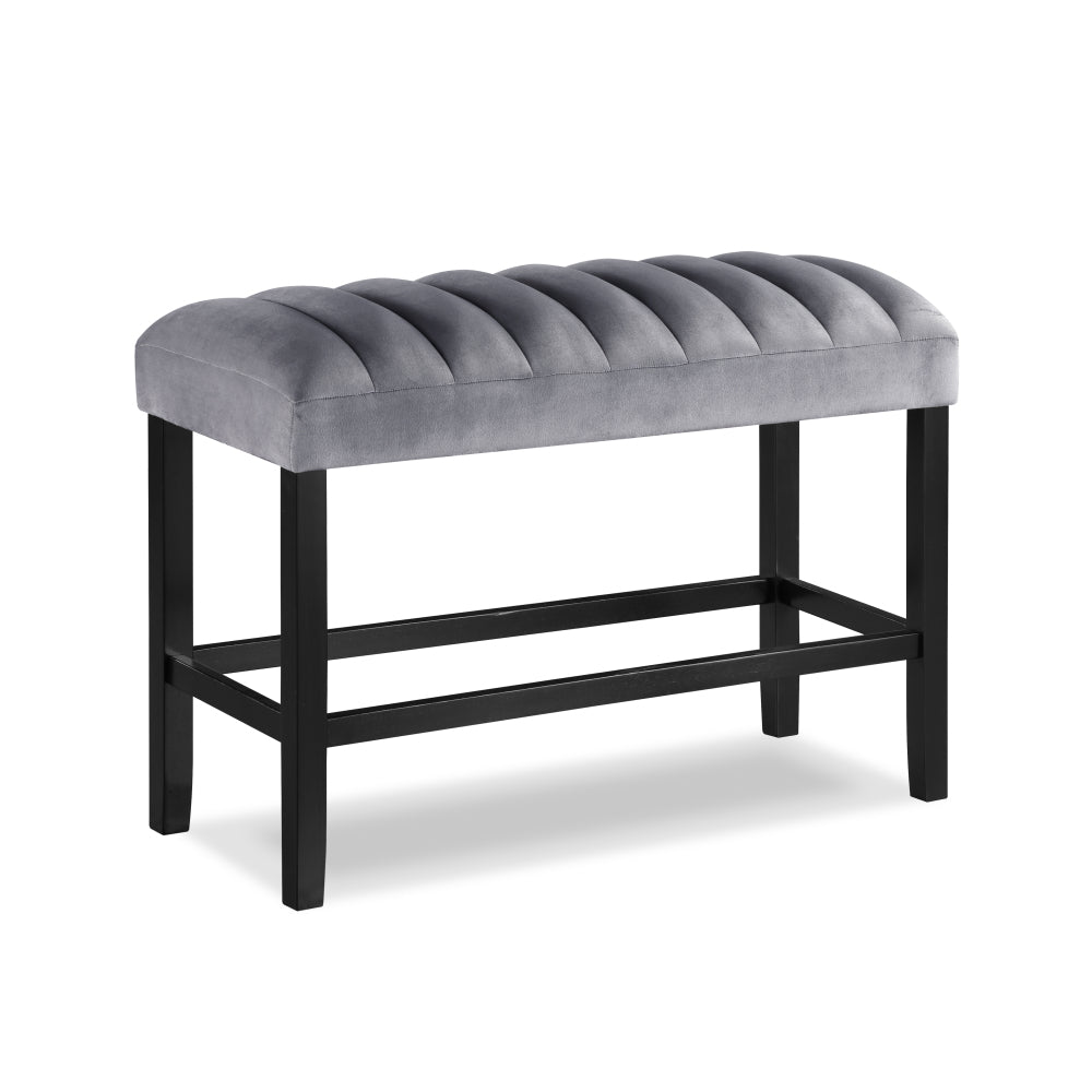 6-Piece Contemporary Dining Set Rectangular Faux Marble Table Top Black Finish Upholstered Chairs Bench Channel Tufting Wooden Solid Wood Dining Room Kitchen Furniture