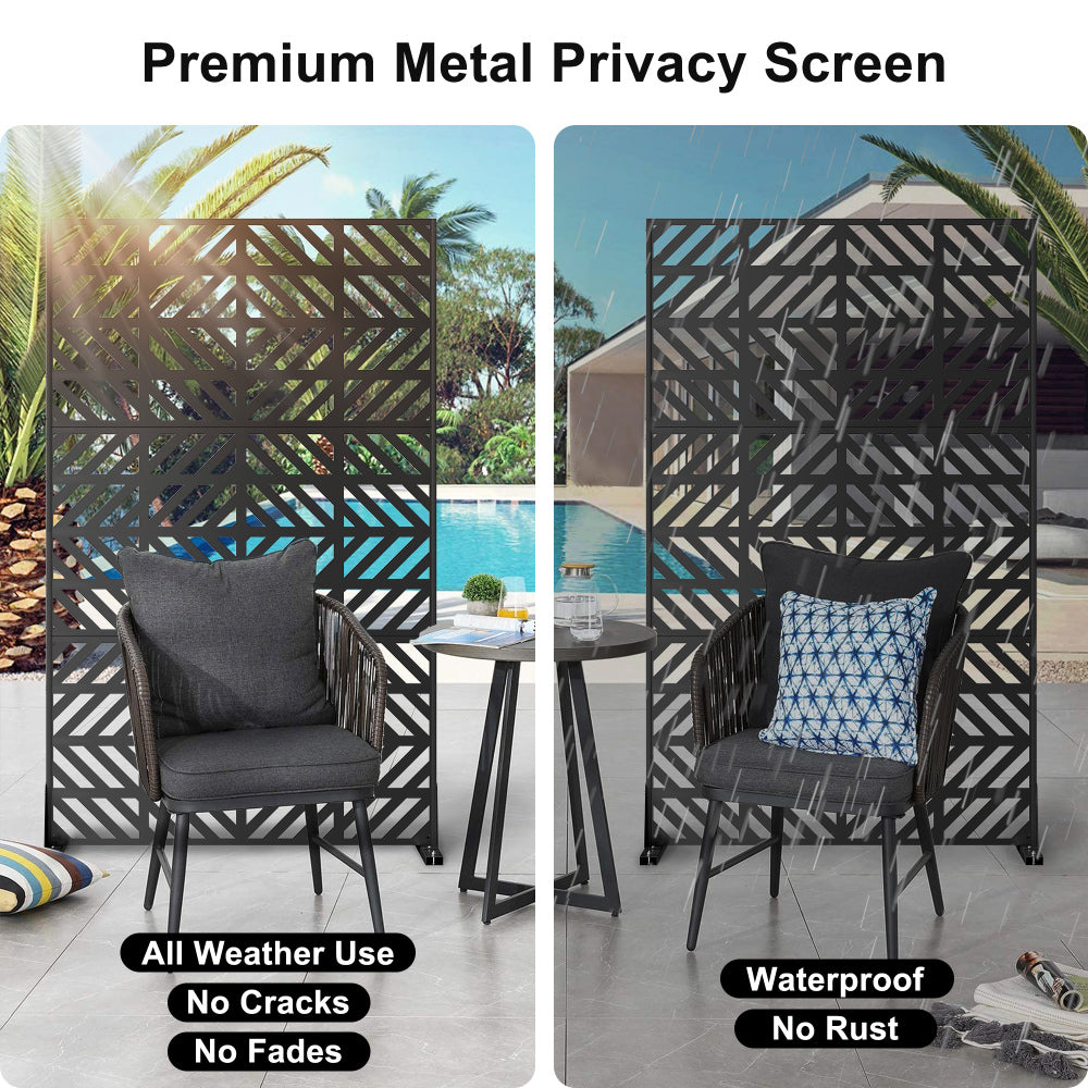 72'' x 44'' Balcony Privacy Screen ,Metal Patio Privacy Divider with Stand, Decorative Privacy Fence Screen for Garden, Fence, Balcony, Black