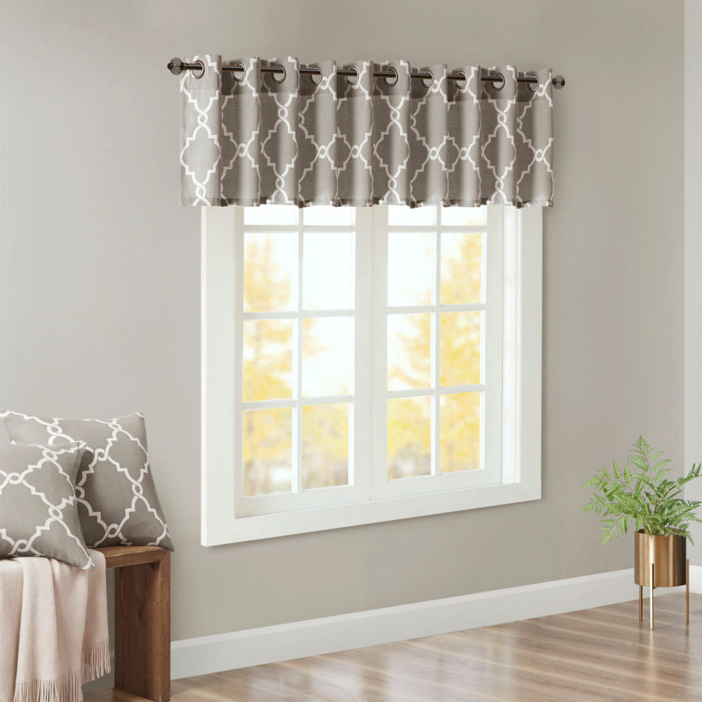 Fretwork Print Grommet Top Window Valance Beige/Gold 50x18"