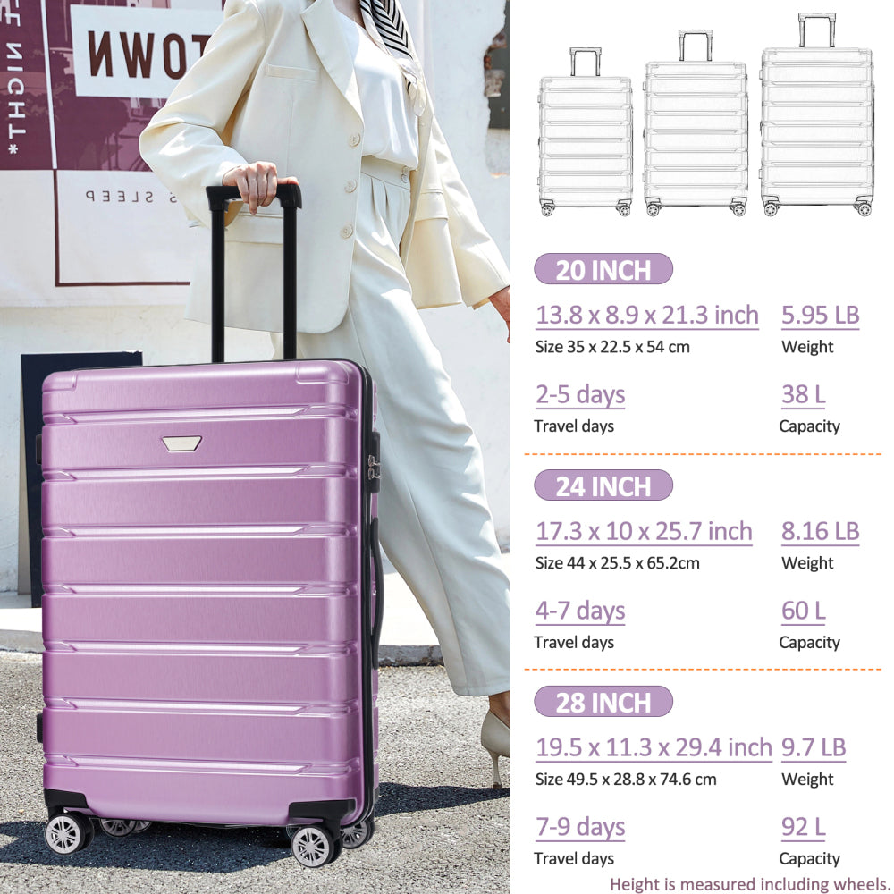 Hardshell Luggage Set 3 Piece, Durable ABS+PC Travel Suitcase with Spinner Wheels for Men Women (20/24/28 Inch)