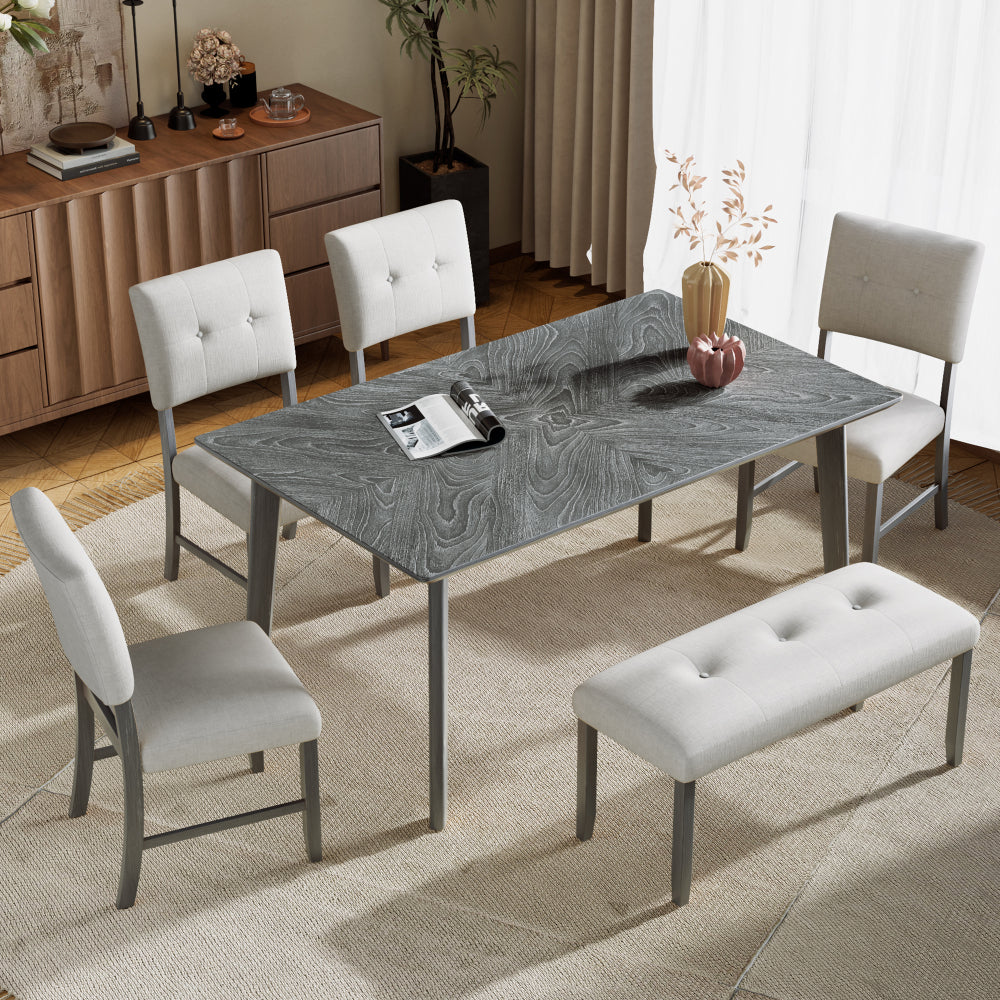 Retro Dining Table, Kitchen Room Table for 6, Minimalist Rectangular Dinette Table for Dining Room and Kitchen, Rubberwood Legs