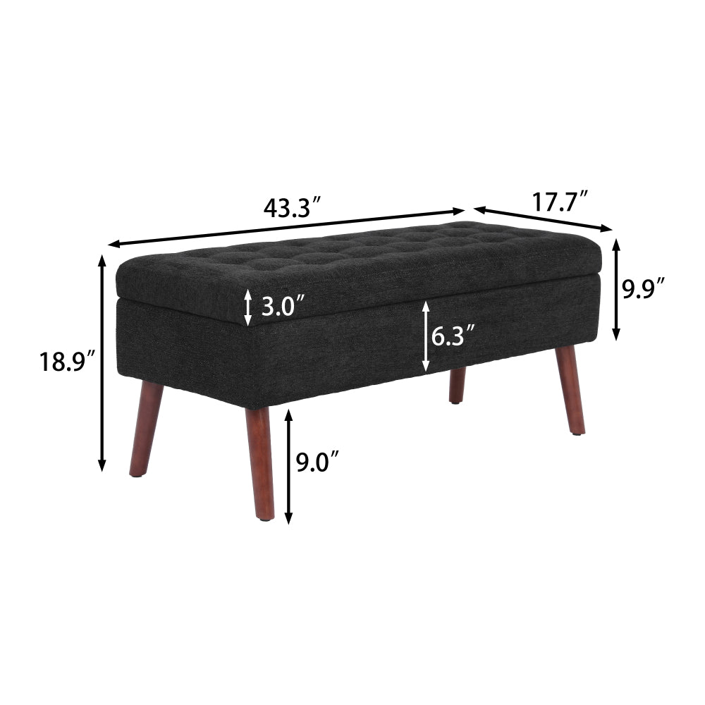 Storage Bench with Storage Bench for Bedroom End of Bed Bench Foot of Bed Bench Entryway Bench Storage Ottoman Bench 43.7" W x 18.1" D Black Linen Bench